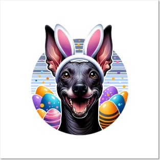 Xoloitzcuintli Celebrates Easter with Bunny Ear Headband Posters and Art